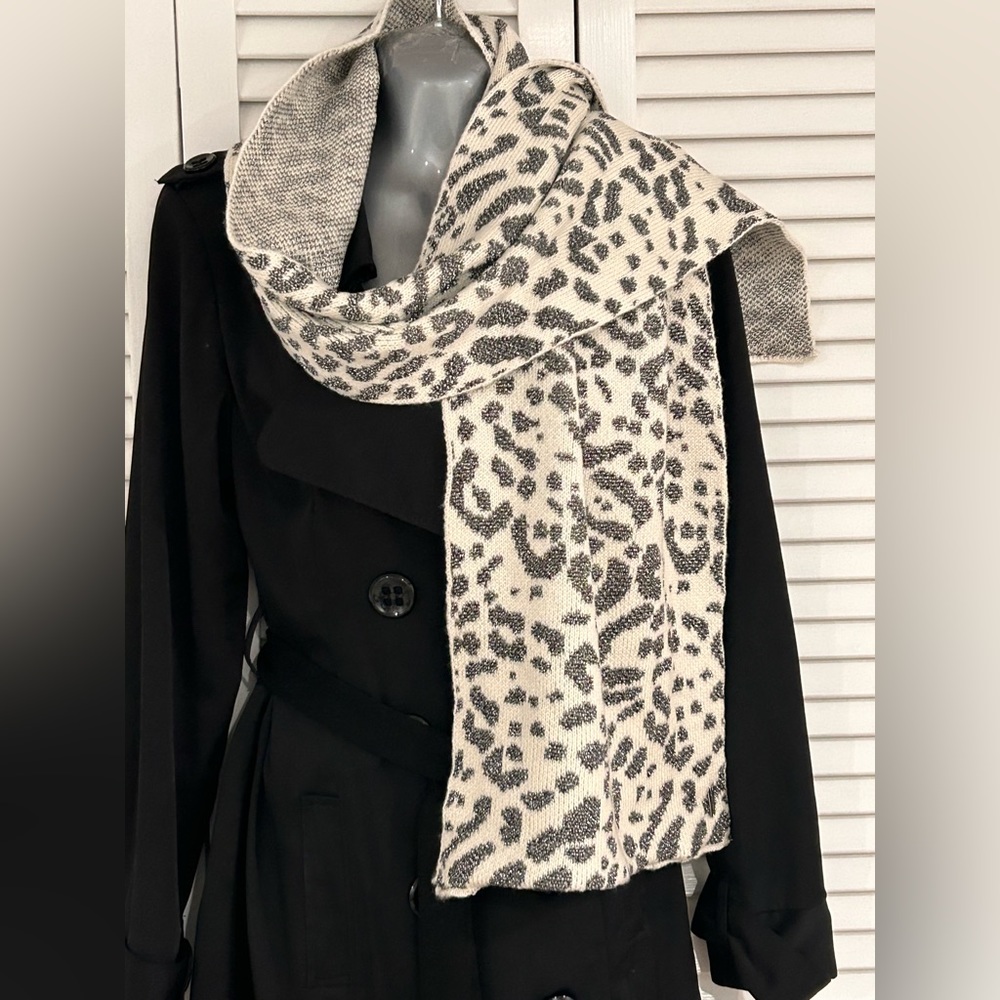 Calvin Klein cream/silver sparkled leopard spotted scarf/wrap